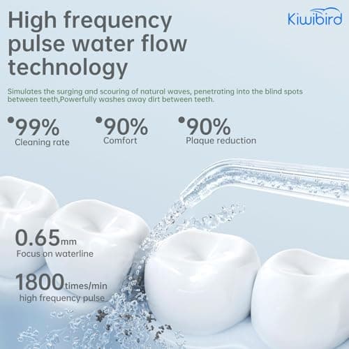 KIWIBIRD Mini Water Flosser for Travel, Ultra-Portable Cordless Oral Irrigator with UVC Light, IPX8 Waterproof 3 Modes, 230mL Teeth Cleaner for Tonsil Stones & Braces Care - Home & Travel (Green) - Thumbnail 2
