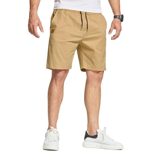 FizzPop Mens Shorts Casual Summer Cotton Chino Golf Dress Beach Drawstring Elastic Waist Essentials Shorts with Pockets Khaki L - Image 1