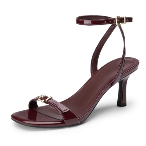 Athlefit Burgundy Kitten Heels Women Square Open Toe Sandals Size 7.5