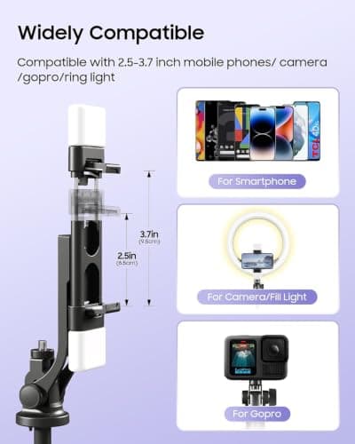 ACKIMA 53'' Selfie Stick Tripod with Light, Enhanced 4-Leg Cell Phone Stand Camera Tripod with Rechargeable Wireless Remote & 2 Fill Light, Portable Selfie Stick Travel Essentials for iPhone Android - Thumbnail 2