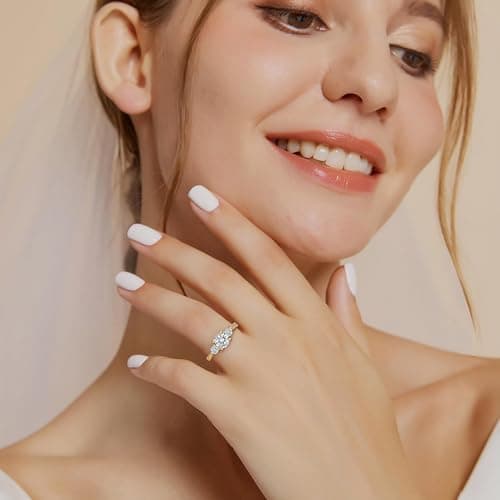 Fimewon 14K Gold Rings for Women Dainty Round Cut CZ Ring Birthday Gifts for Wife Size 9 - Thumbnail 5