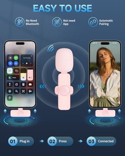 Caiord 2 Pack Professional Wireless Lavalier Microphone foriPhone 17/16/15 Android Phone, Lapel Mics Plug-Play Clip on Lapel Mic for YouTube, Recording, Vlog, Facebook Live - Thumbnail 3