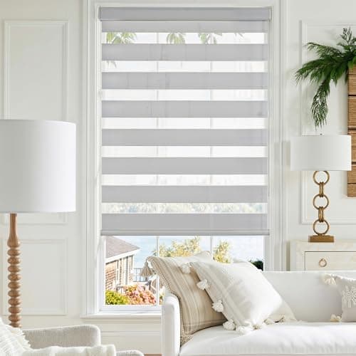 GHV Corded Zebra Blinds for Windows Blackout Dual Layer Privacy Shades for Indoor Windows Light Control for Day and Night Home Office (Gray, 31 in(W) x 64 in(H)) - Image 1