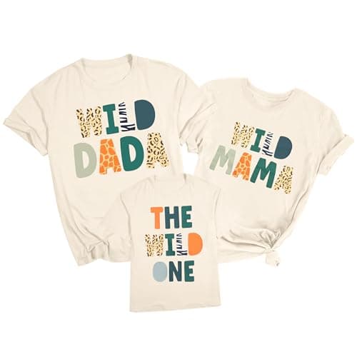 Family Trips Matching Shirts : Wild One Print Tee Safari Animal Theme Parent-Child Outfit - Image 1