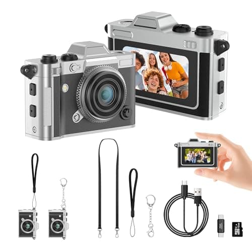 Dienspeak Mini Camera, Retro Keychain Digital Camera for Kids & Adults, 2K HD Portable Tiny Pocket Video Recorder with 16GB Card, Vintage Camcorder for Travel, Vlogging & Daily Memories, Black