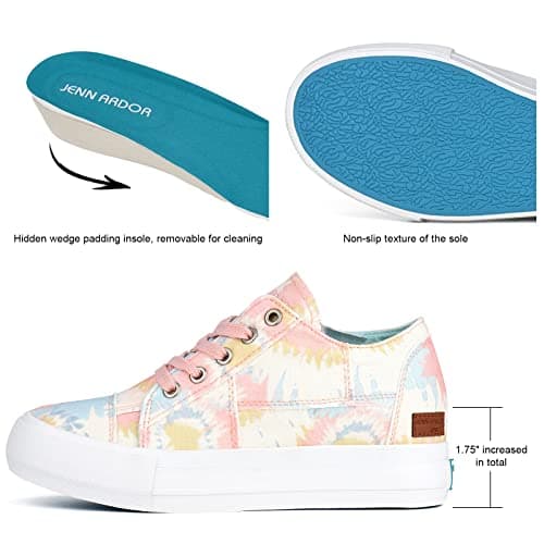 JENN ARDOR Wedge Sneakers for Women Canvas Casual Platform Shoes Fashion Hidden Wedges Lace Up Sneaker Non Slip Side Zipper - Thumbnail 3