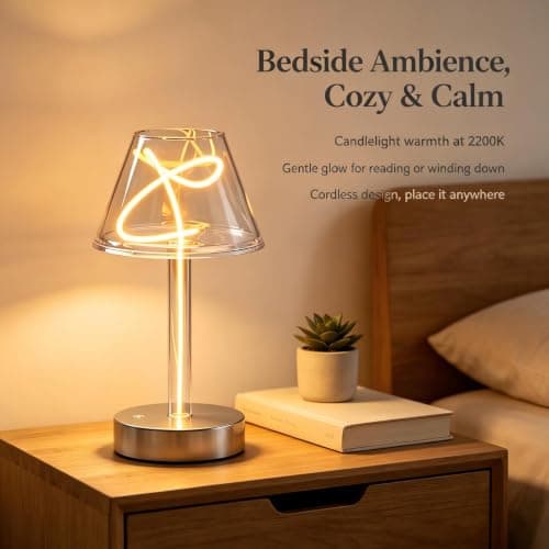 Unique Table Lamp Cordless Rechargeable, Minimalist Ambient Light - Thumbnail 2