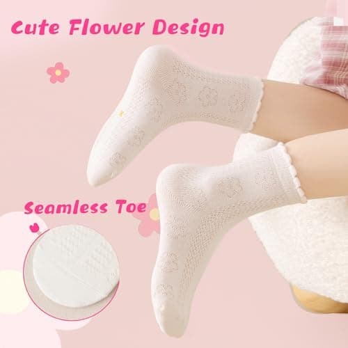 BISOUSOX Ruffle Socks for Girls Socks 6-8 Years Old White Cute Crew Frilly Ruffled Kids School Dress Sock for Girls 8-10 12 - Thumbnail 6