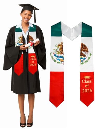 GraduatePro Mexican Flag Graduation Stole 2026 – 72" Adult Unisex Graduation Sash for High School College Graduate, Class of 2026 Gifts for Him Her, Patriotic Regalia Stole - Thumbnail 2