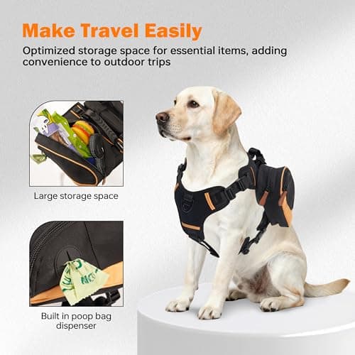 Dog Backpack Harness with Non-Slip Handle, Height-Adjustable Side Pockets Tactical Saddle Bag for Dogs, Lightweight Backpack for Dogs Hiking Walking Training, D-Ring Leash Attachment (30-55LB) - Thumbnail 5