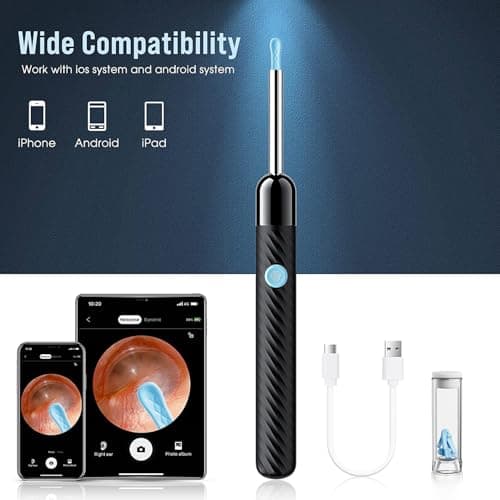 LEIPUT Ear Wax Removal - Earwax Remover Tool with 8 Pcs Ear Set - Ear Canal Cleaner with 1080P Camera - FSA HSA Eligible - Ear Cleaning Kit with 6 Ear Spoon - Ear Camera for iOS & Android (Black) - Thumbnail 4
