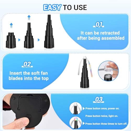 LEOFI Fly Fans for Tables, Bug Fans, Food Fan,Tabletop Fan Rechargeable Soft Holographic Blades for Picnic, Party, Outdoor&Indoor Dining,4pack - Thumbnail 4