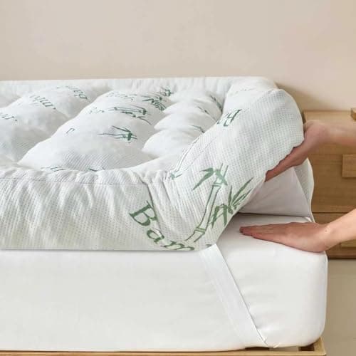5 Inch Memory Foam Mattress Topper Full Size, Breathable Viscose Made from Bamboo Pillow Top Mattress Pad Cover, Soft Bed Topper with 2000 GSM Foam Filling for Pain Relief, White, 54x75x5 in