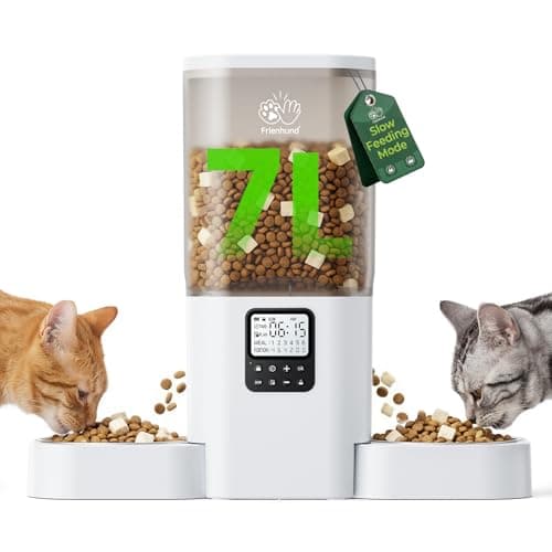 Frienhund Timed Automatic Cat Feeder 2 Cats with Slow Feed: Dual Automatic Dog Feeder with Information Visualization, Programmable Auto Cat Food Dispenser for Multiple Pets,Detachable for Clean-29 Cup - Image 1