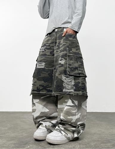 Men's Y2k Hip Hop Baggy Jeans Camo Denim Pants Loose Fit Denim Pantalones Long Trousers Streetwear Rock Camouflage - Thumbnail 4