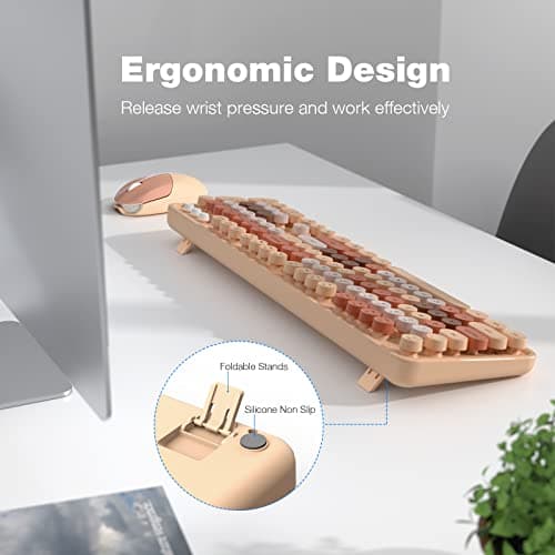 MOFII Wireless Computer Keyboard and Mouse Combo, Typewriter Full Size Keyboard with Number Pad and 2 in 1 USB Connected Mouse for PC Computer Laptop Desktop Windows (Milk Tea) - Thumbnail 3