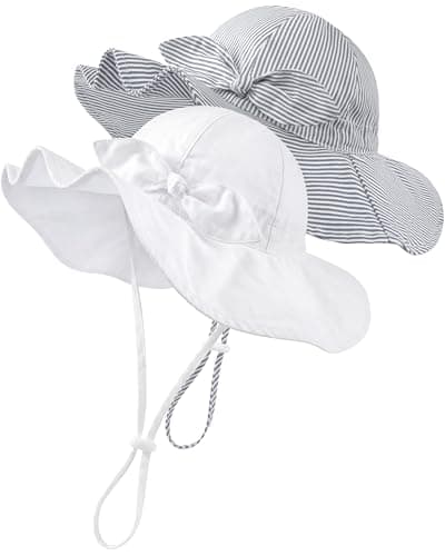 HONGTEYA Baby Sun Hat Cotton Stripe Bow Wide Brim Toddler Beach Bucket Hat