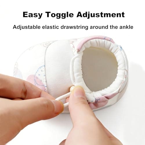 HOVELL Baby Booties Adjustable Toggle Slipper Newborn Stay-on Boots Soft Cozy Cotton Non-Slip Shoes for Infants Girls(PinkRabbit,6-12Months) - Thumbnail 4