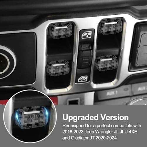 DIAMOOKY 4PCS Upgraded Window Switch Button Cover Compatible with Jeep Wrangler JL JLU 2018-2026 and Gladiator JT 2020 2021 2022 2023 2024 2025 2026 Wrangler 4xe Interior Accessories(Carbon Black) - Thumbnail 3