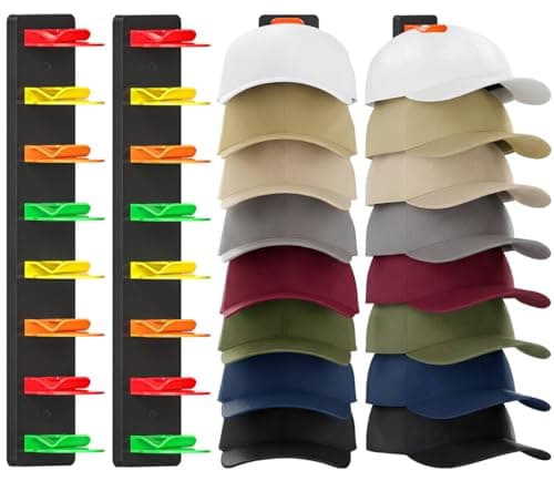 Coopache Hat Organizer for Baseball Caps 2 Pack, Hat Rack for Hanger Wall or Door Ball Cap Storage Holder for 16 Hats Hanging (Black & Color)