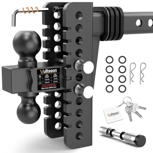 Vullteeon Adjustable Trailer Hitch, 8 Inch Drop for 2 Inch Receiver - Heavy Duty Alloy Steel Truck Hitch, Dual Ball Mount (2” & 2-5/16”), 20000 lbs GTW Tow Hitches, Slot-fit Design