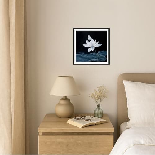 Framed Lotus Flower Wall Art, Small Zen Botanical Picture Print, 12x12” - Thumbnail 6