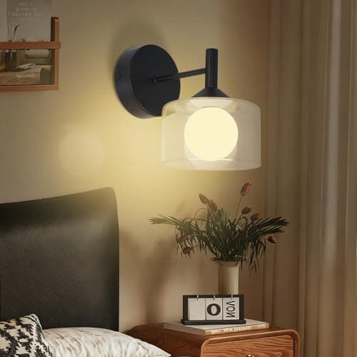 TYhogar Classy Wall Sconces Set of Two,Elegant Bedroom Wall Lights with Clear Glass,Black Sconces Wall Decor Set of 2 Hardwired Hallway Light Led Wall Sconces for Bathroom,Living Room,Indoor - Thumbnail 2