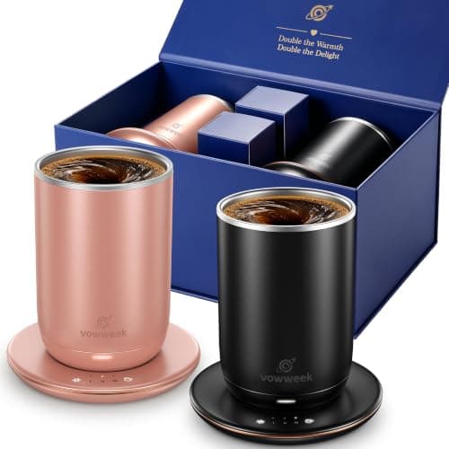 Self Heated Stirring Mugs Set of 2, 10oz Coffee Cups Warmer, Black & Rose - Image 1