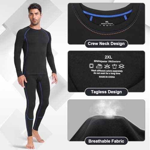SIMIYA Mens Thermals Long Sleeve Undershirt Thermal Underwear Tops Fleece Lined Base Layer Tops Long John Shirts - Thumbnail 4