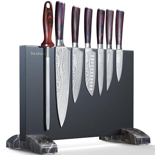Black Knife Set With Block - 8 Pieces High Carbon Stainless Steel Magnetic Knife Set with Sharpener, Ultra Sharp Kitchen Knives Sets for Cooking with Ergonomic Handle - Image 1