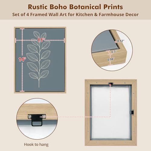 DAJONART Vintage Framed Boho Neutral Botanical Wall Art Set of 4,Sage Green Abstract Prints Canvas for Kitchen, Japandi, and Rustic Home Decor, Abstract Boho Botanical Canvas Art,11x14 in - Thumbnail 4