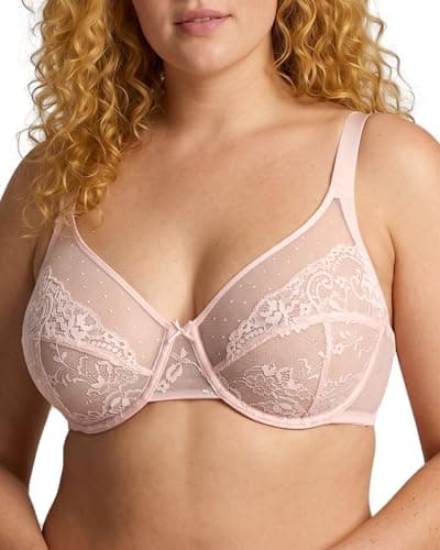 As Fairy Plus Size Minimizer Bras for Women Underwire Full Coverage Unlined Floral Lace Bra for Heavy Breast(Dusty Peach 34G) - Image 1