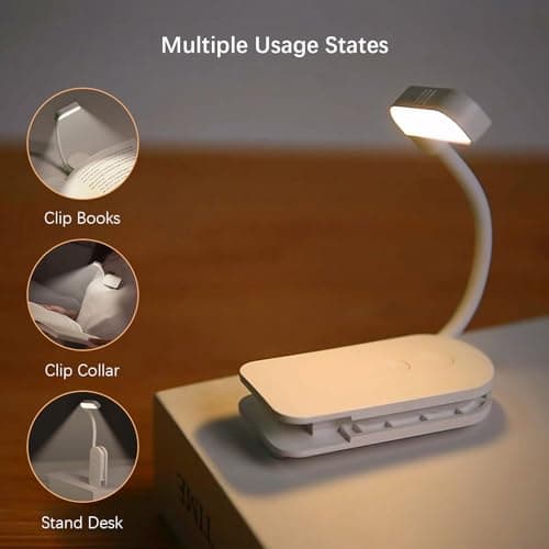 Choudao Tech Portable LED Reading Lights, Eye Caring 3 Color Temperatures and Dimming Brightness Book Lights, Lightweight USB Rechargeable Clip-On Lamp for Book Lovers Night Reading (White) - Thumbnail 5