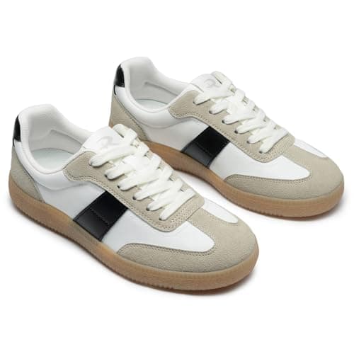 Rihero Women's Fashion Sneakers Comfortable Casual Walking Shoes Non Slip Lace-Up Athletic Running Footwear White Black Size 10 - Thumbnail 4