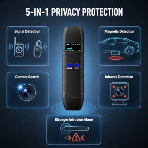 CHIRSMIP Hidden Camera Detector, Compact Camera Finder, RF Bug Detector, Magnetic Tracker Finder, Portable Bug Sweeper for Listening Devices, Hotels, Vehicles, Offices, Fitting Rooms and Travel - Thumbnail 2