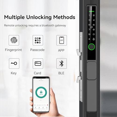 Sliding Glass Door Lock 2085 Ultra-Slim eLinkSmart Waterproof Keyless Mortise Smart Lock with Hook for Door Thickness 22~110mm (0.87"-4.33"), Aluminum Keypad Fingerprint Patio Door Tuya App - Thumbnail 3