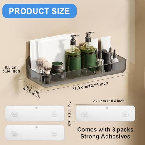 Diesisa 2pc Acrylic Wall Mounted Shower Caddy, Adhesive Shelf, Bathroom Shelves for Wall, Self Adhesive Organizer, No Drilling Hang Walls, for Bathroom, Kitchen, Living Room - Thumbnail 2