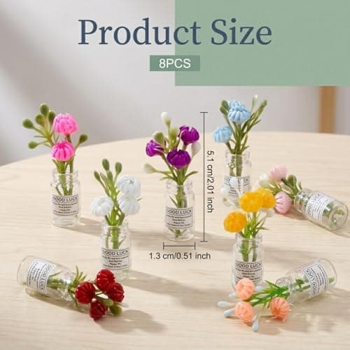 Cute Mini Vase Fridge Magnets,8PCS Funny Luminous Plant Flower Magnets for Fridge,Tiny 3D Plant Pot with Flowers Refrigerator Magnets Decor for Kitchen, Office, Locker, Gifts for Mom Women Men(Small) - Thumbnail 2