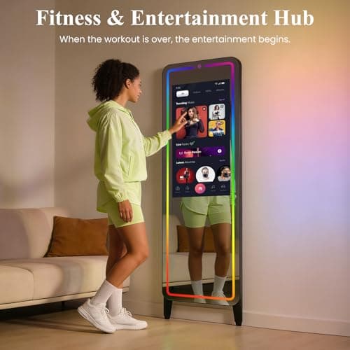 LumaVue Smart Fitness Mirror 32" Touchscreen Android Open System Workout Monitor with 63" Full Length HD Mirror, RGB LED Lights, Wall Mount & Free Standing, Ideal for Home Gym Yoga Exercise - Thumbnail 5