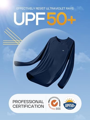 IUGA Gym Tops for Women UPF 50+ SPF UV Protection Hiking Clothes for Women with Pockets Dry Fit Hiking Swim Shirt Midnight Blue - Thumbnail 4