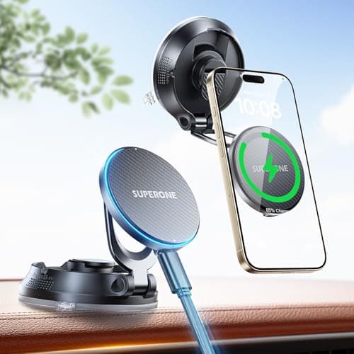 SUPERONE for MagSafe Car Mount Charger, 15W Fast Charging Magnetic Wireless Car Charger [88+LBS Ultra Suction & 2800gf Strong Magnetic] 360° Vacuum Magnetic Phone Holder for iPhone - Image 1