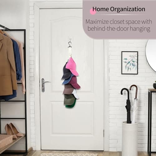 Oeyliz Hat Organizer Baseball Caps Rack Hangers 2PCS Door Hat Racks with 8 Stainless Steel Clips Cap Wall Holder Closet Storage Organizer Over Door Wall Caps Storage Hangers Beige - Thumbnail 3