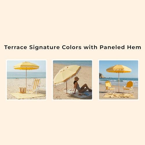 DEER LAND 6FT Patio Beach Umbrella for Outdoor, UPF 50+ Sun Shade for Patio, Backyard, Garden, Pool and Beach, Tilt Adjustable, Portable, Harbour Cypress Green, Harbour Mimosa - Thumbnail 5