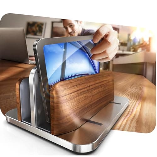 LOXP 𝟮𝟬𝟮𝟲 𝗨𝗽𝗴𝗿𝗮𝗱𝗲𝗱 Aluminum Vertical Laptop Stand, [Black Cedar Wood Dual-Slot], Desktop Adjustable MacBook Stand, Adjustable Base, for MacBook Pro/Air, (up to 17.3-inch Gaming laptops)