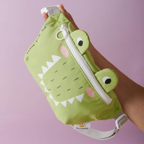 SUNVENO Kids Fanny Pack, Cute Crocodile Cartoon Waist Bag for Boys & Girls, Adjustable Crossbody Belt Pouch Ages 2-8, Travel Beach & Birthday Gift - Thumbnail 5