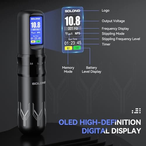 Tattoo Gun,Solong Complete Tattoo Kit with 7 Stroke Lengths，Powerful Battery, Assorted Cartridge Needles and Color Wallpaper Guide Wireless Tattoo Gun Kit for Beginners SL-TKE200A-1-USA - Thumbnail 5