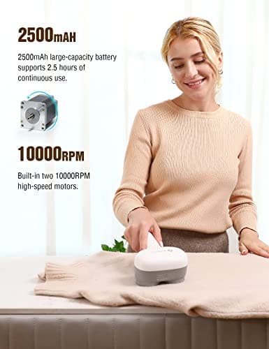 VASSON Fabric Shaver, Electric Lint Remover, Rechargeable Lint Shaver, Sweater Shavers to Remove Pilling, Large Fuzz Remover for Clothes Couch Furniture (Greyish White) - Thumbnail 3