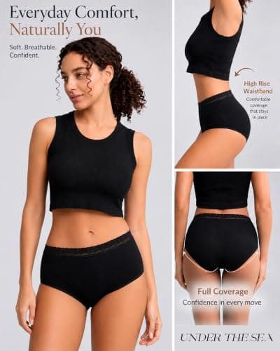 UNDER THE SEA Cotton Underwear for Women High Waisted Full Coverage Briefs GIFT Clearance Haul Pajamas Underwear ladies - Thumbnail 2