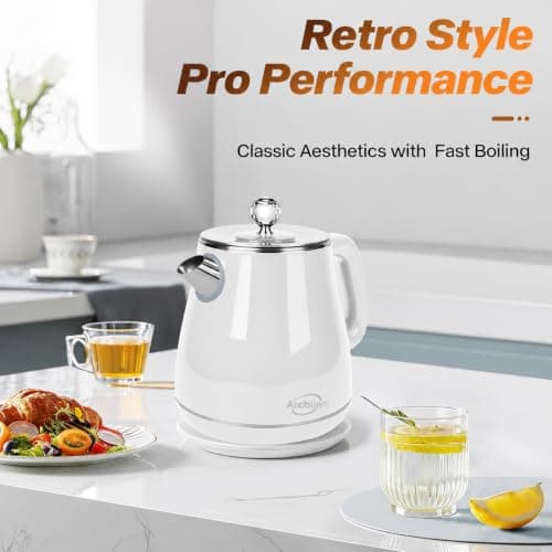 Retro Electric Kettle 1.8L, All Stainless Steel Hot Water Electric Kettle for Boiling Water, 1350W BPA Free Tea Kettle, Electric Tea Kettles Automatic Shut Off, Boil-Dry Protection,Pearl White - Thumbnail 2