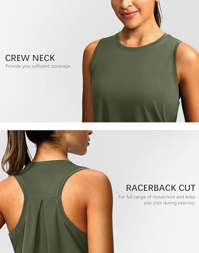 Women's Workout Tops Racerback Athletic Tank Tops Sleeveless Loose Fit Yoga Running Gym Shirts for Women(Olive,L) - Thumbnail 4